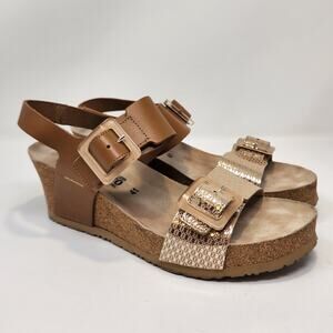 Mephisto Lissia Platform Wedge Sandal Women Size 41 US 11 Brown Leather Comfort